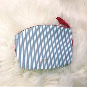 Blue stripe cosmetic zip pouch bag